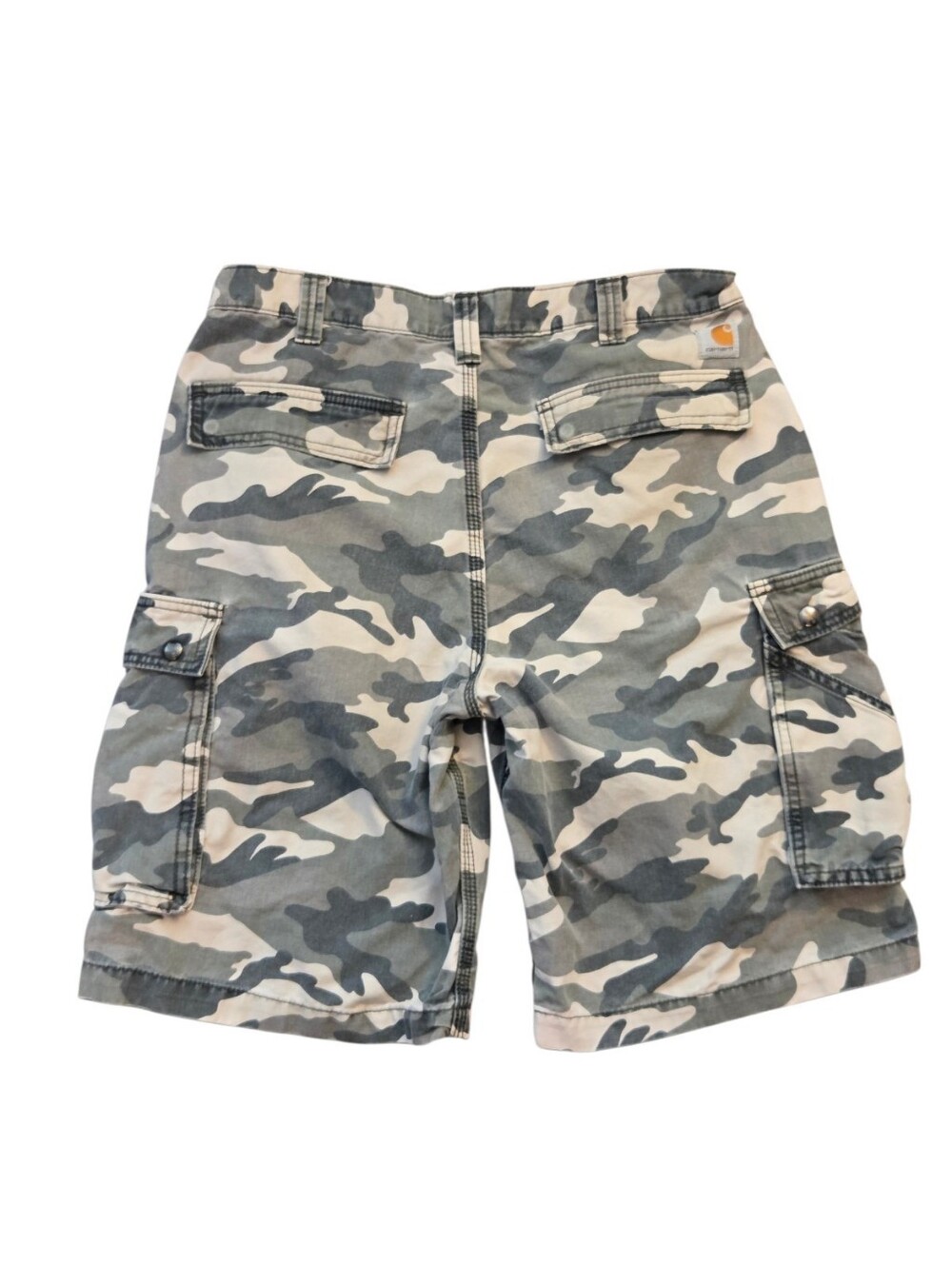 Vintage Carhartt Men's Gray and Cream Canvas Camo Relaxed Fit Cargo Shorts-Sz 34 - Picture 2 of 7
